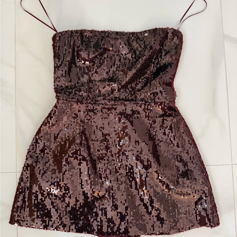 American Threads Wine Sequin Strapless Dress romp… - image 4